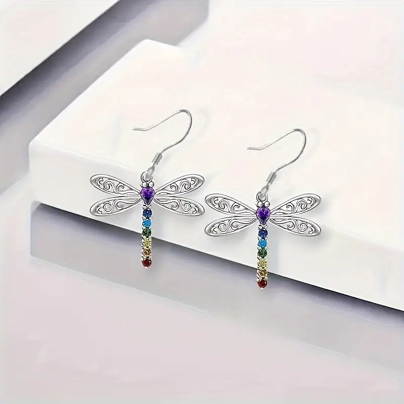 Dragonfly Cubic Zirconia Multicolor Necklace and Earring Set