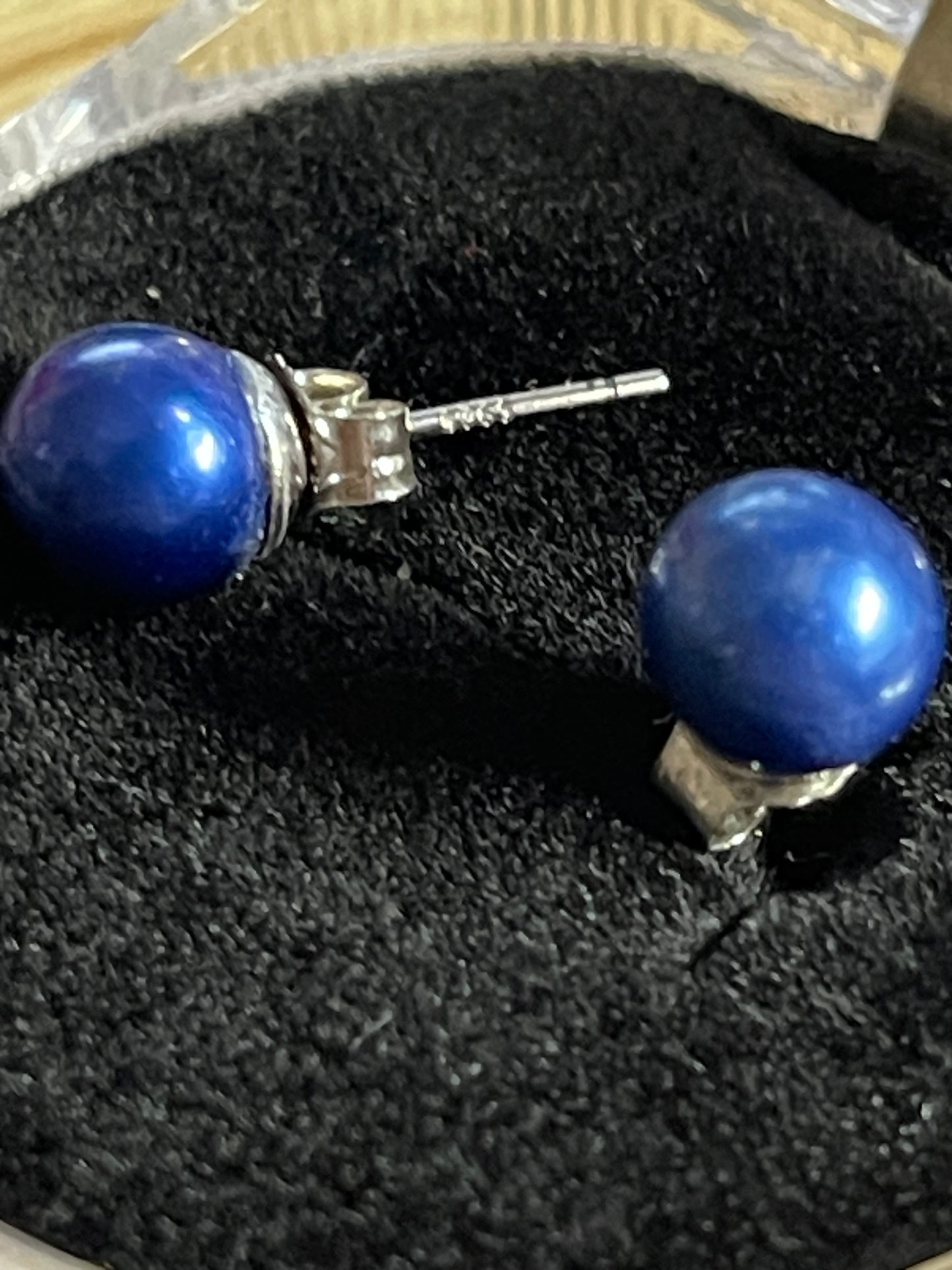 Genuine Pearl Blue Earrings on Sterling Silver Post Back