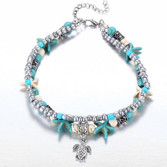Owl Starfish Charm Beaded Ankle Bracelet