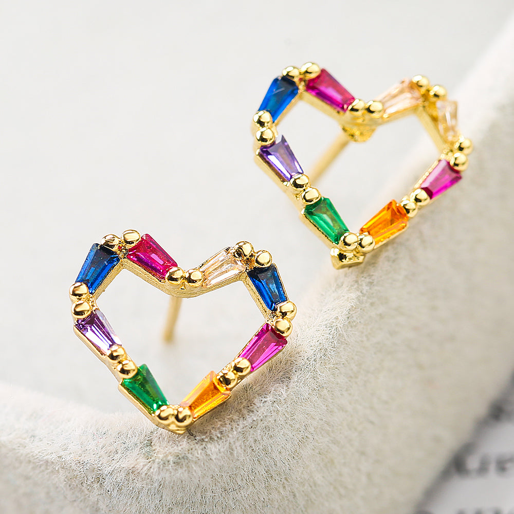 18K Gold Plated Heart Shaped Cubic Zirconia Post Back Earrings