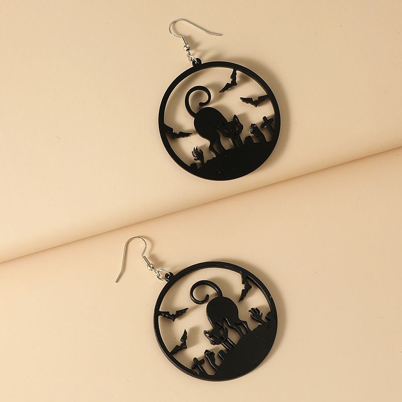 Halloween Black Cat Bat Hoop Earrings
