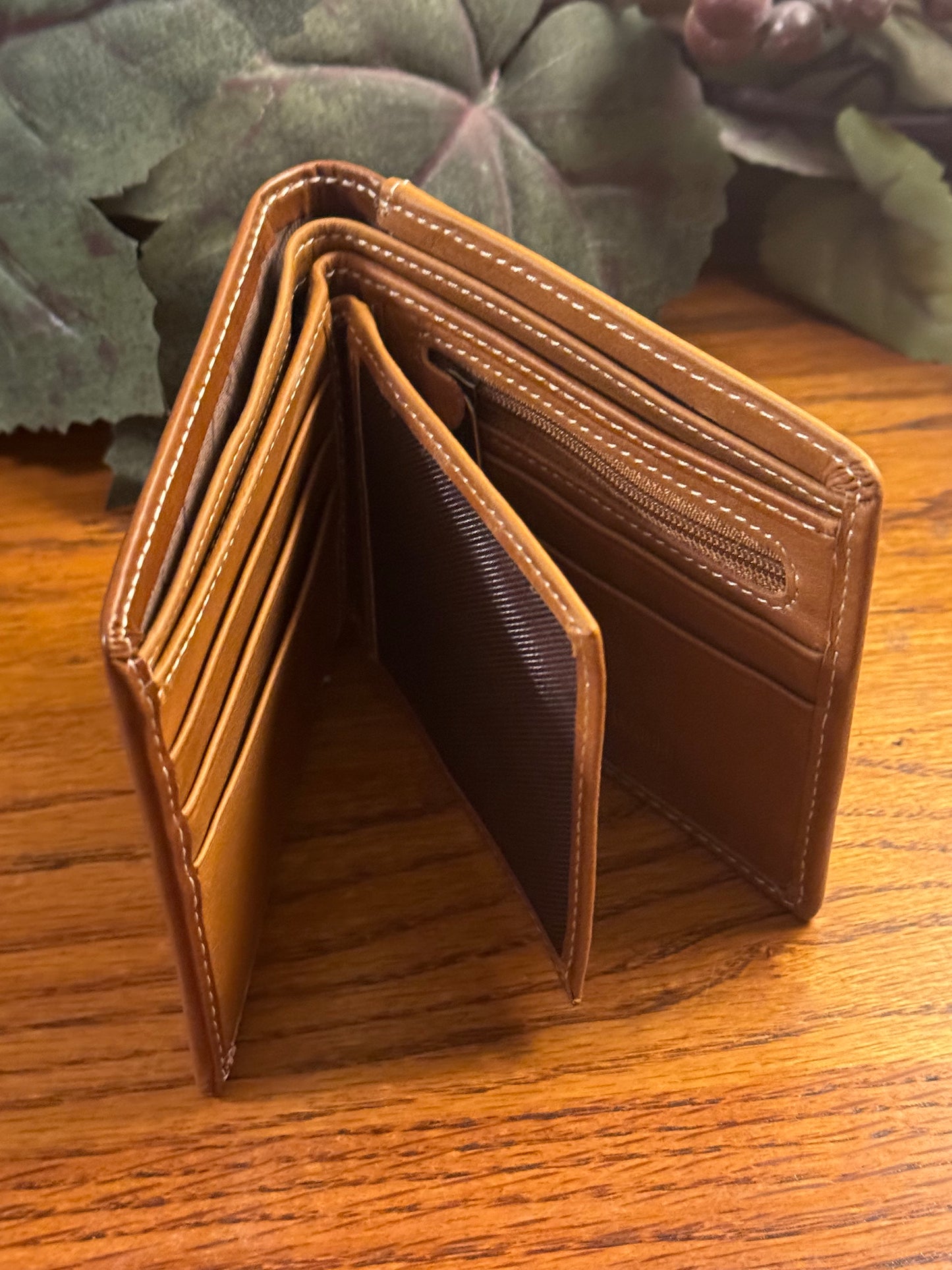 Cowboy Cross Themed Mens Hand-tooled Leather Bifold Wallet