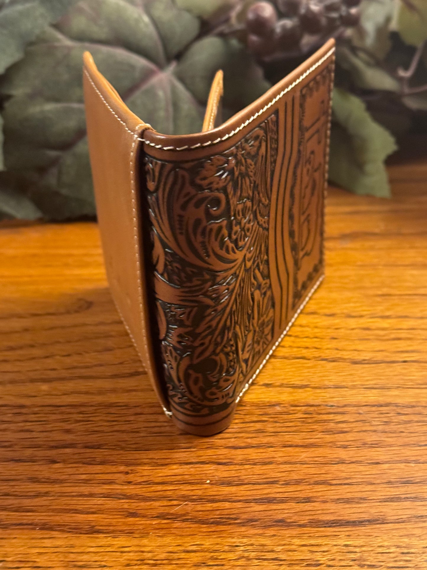 Cowboy Cross Themed Mens Hand-tooled Leather Bifold Wallet