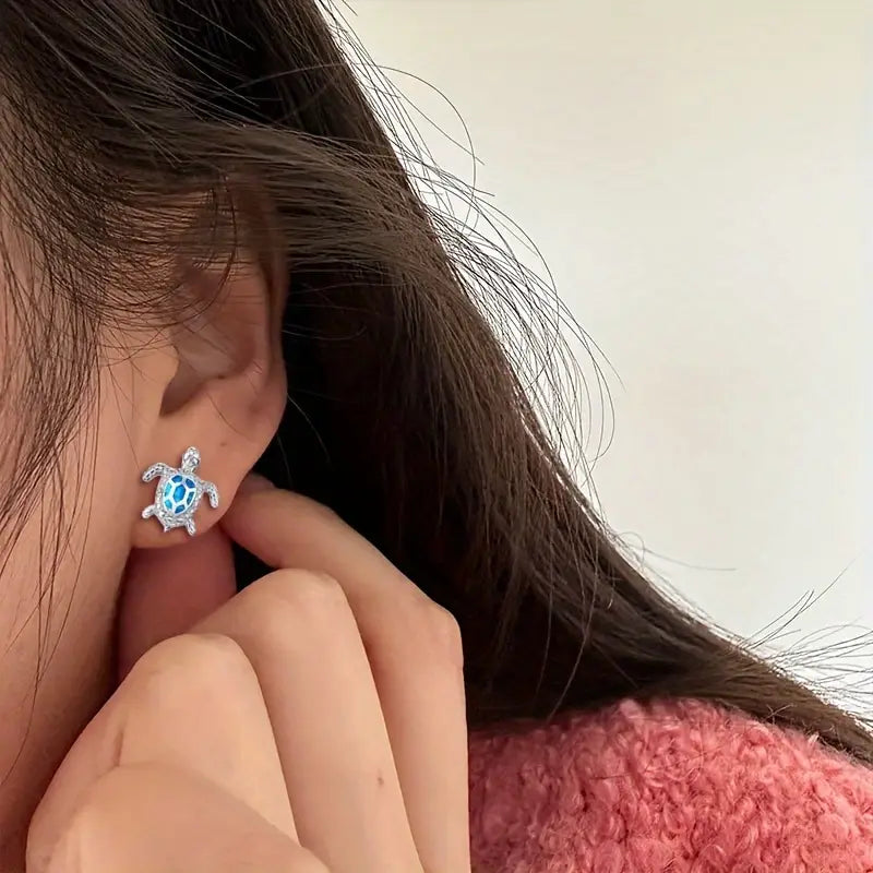 Blue Ocean Tide Turtle Necklace and Earring Set
