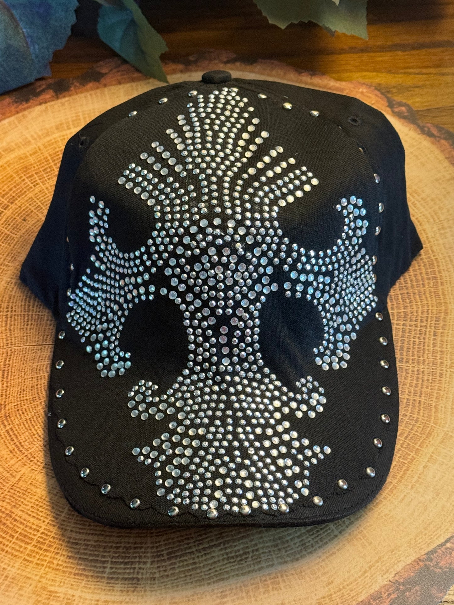 Black Cross Studded Baseball Hat