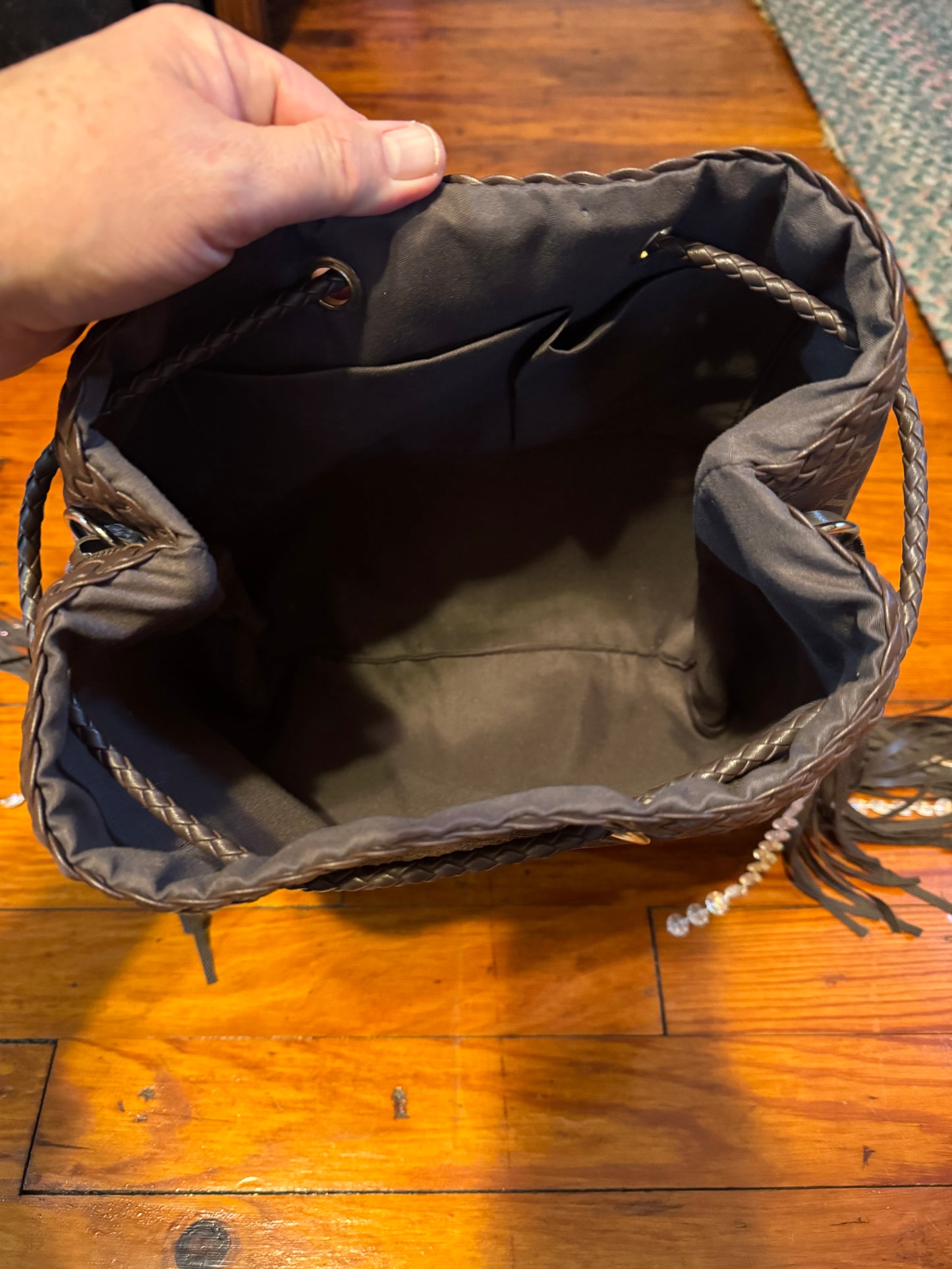Fashion Bucket Handbag Tassel Iridescent Beaded Unbranded