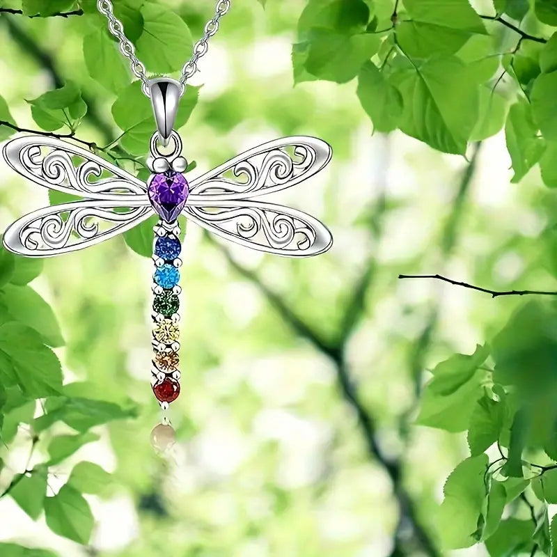 Dragonfly Cubic Zirconia Multicolor Necklace and Earring Set
