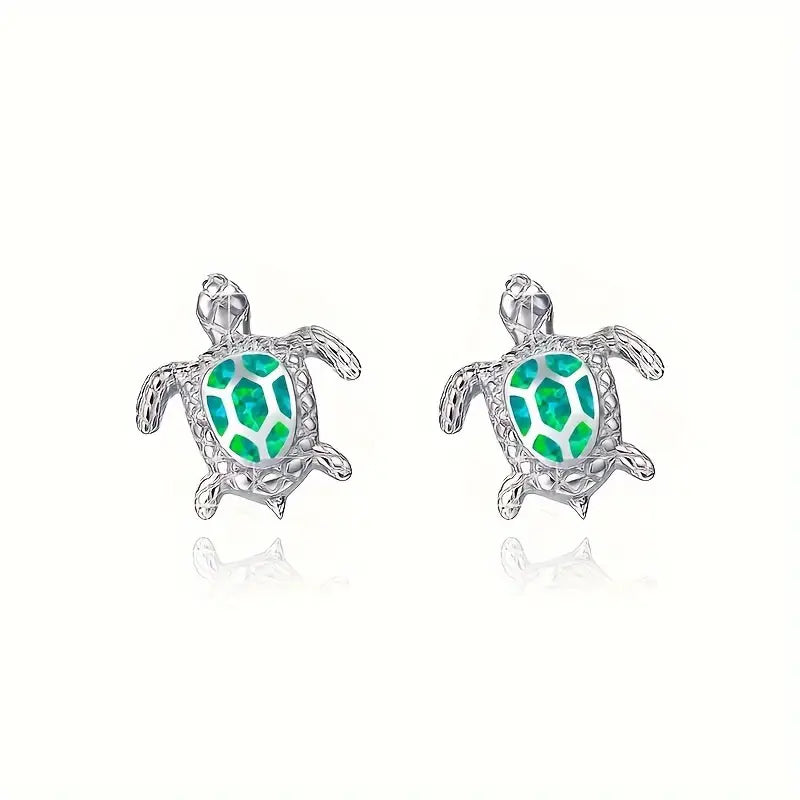Green Ocean Tide Turtle Necklace and Earring Set