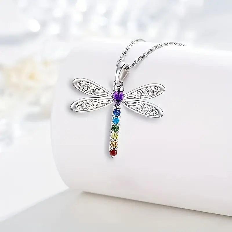 Dragonfly Cubic Zirconia Multicolor Necklace and Earring Set