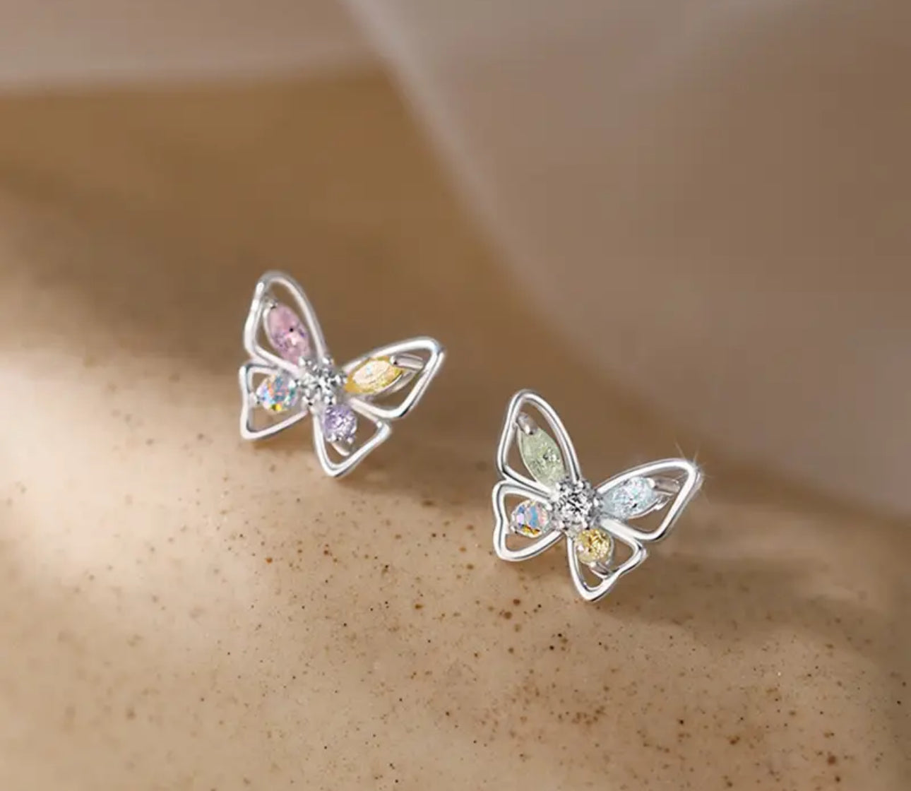 S925 Butterfly Whimsy Wings Multicolor Post Back Earrings
