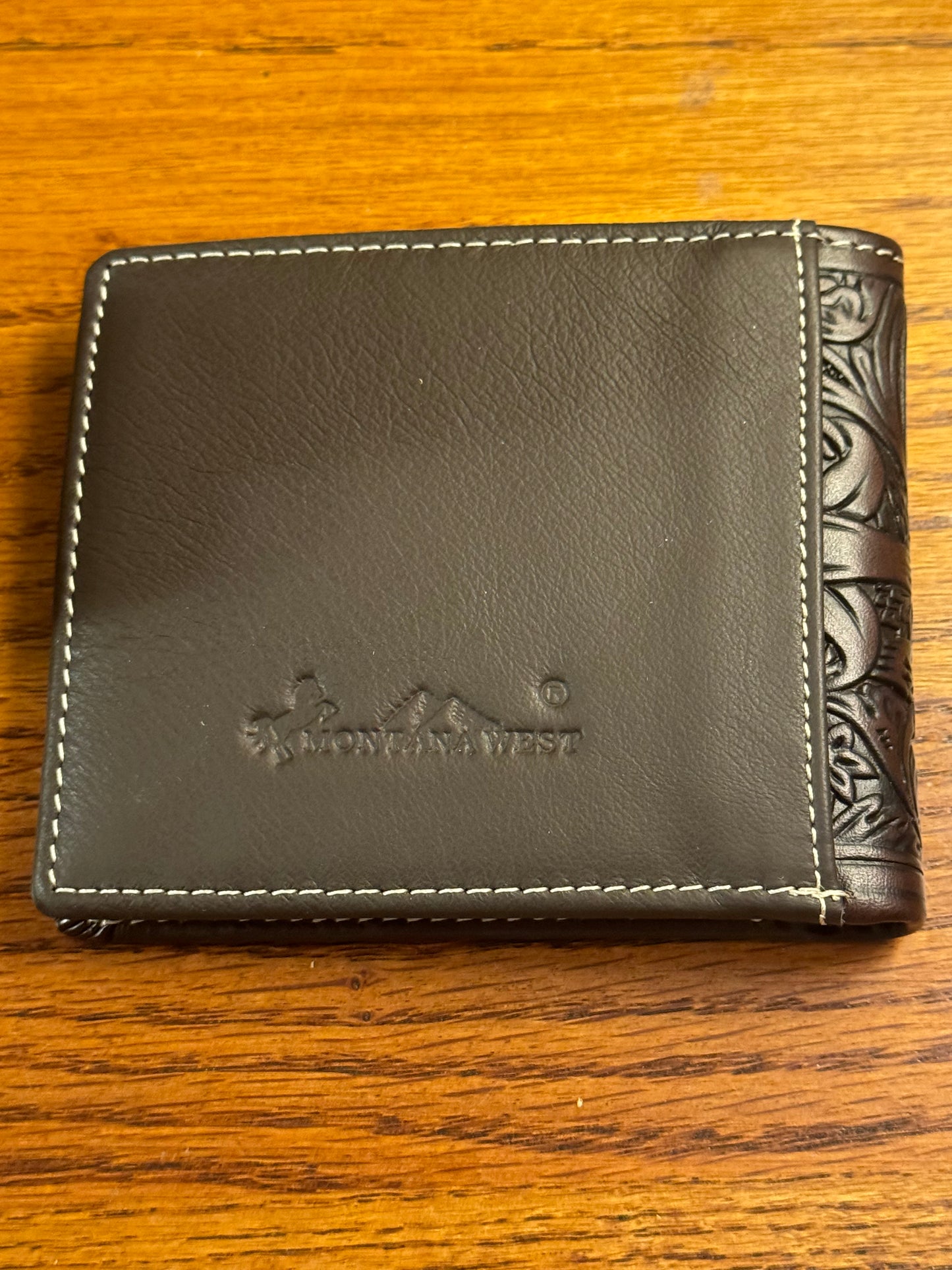Cowboy Cross Themed Mens Hand-tooled Leather Bifold Wallet
