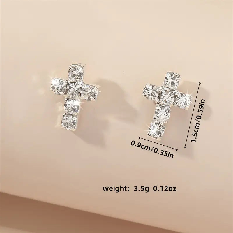 Cubic Zirconia Cross Stud Post Stainless Steel Earrings
