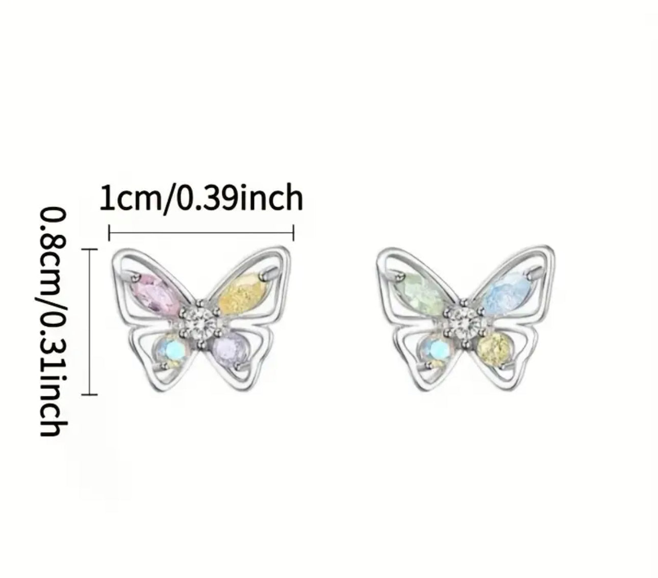 S925 Butterfly Whimsy Wings Multicolor Post Back Earrings
