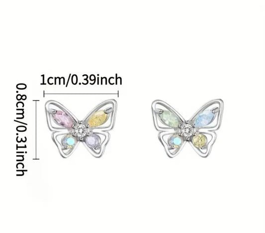S925 Butterfly Whimsy Wings Multicolor Post Back Earrings