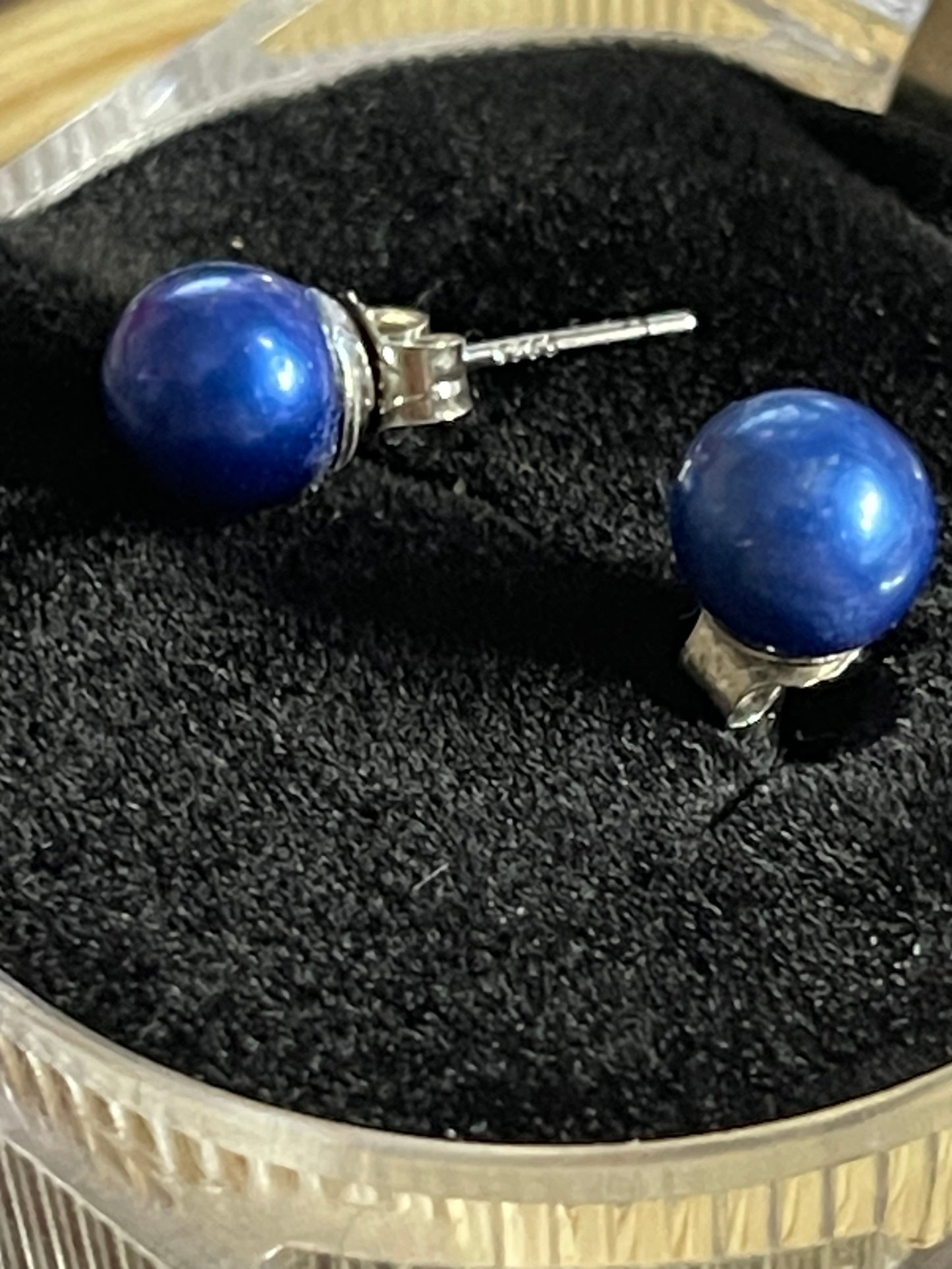 Genuine Pearl Blue Earrings on Sterling Silver Post Back