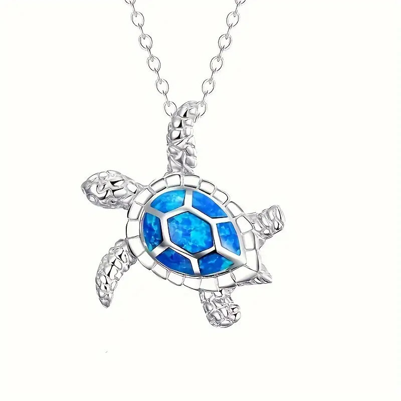 Blue Ocean Tide Turtle Necklace and Earring Set