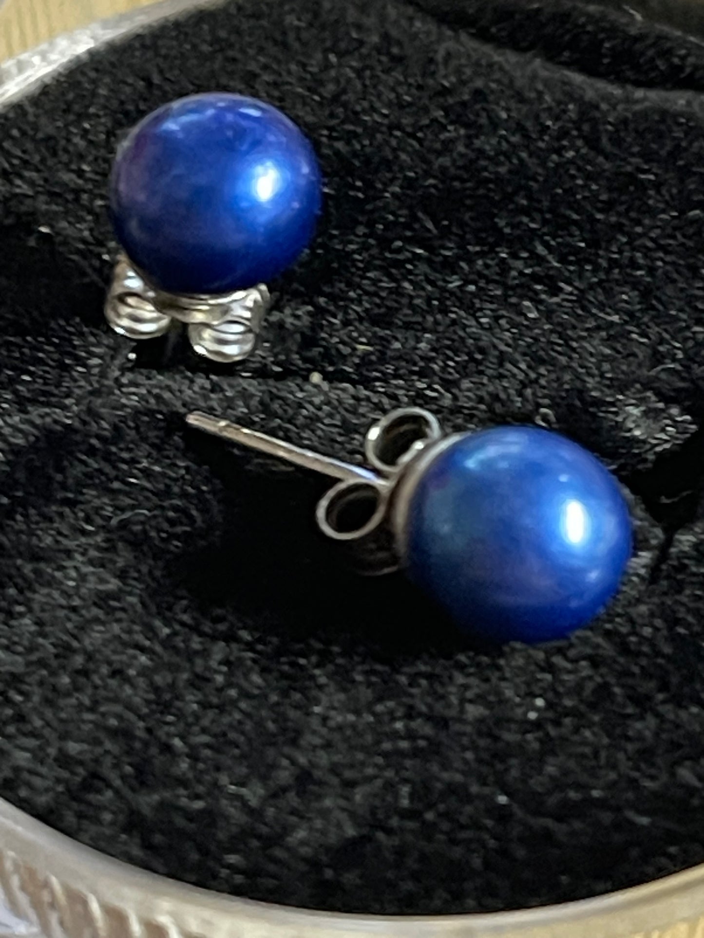 Genuine Pearl Blue Earrings on Sterling Silver Post Back