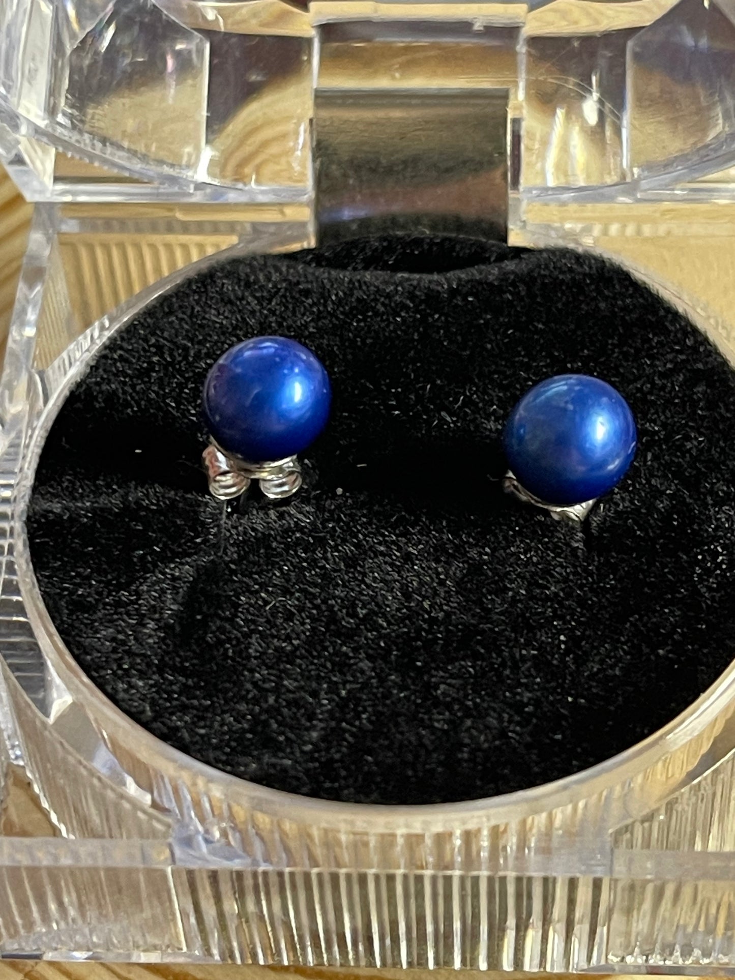 Genuine Pearl Blue Earrings on Sterling Silver Post Back