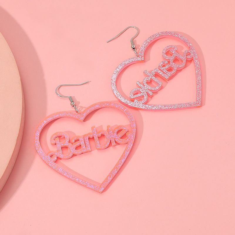 Barbie Pink Glitter Heart Earrings