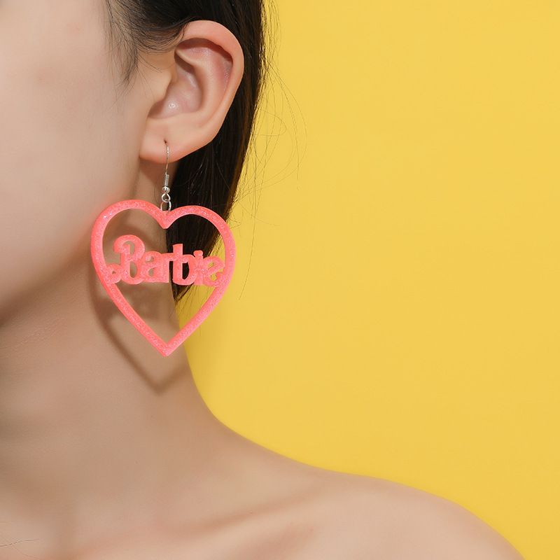 Barbie Pink Glitter Heart Earrings