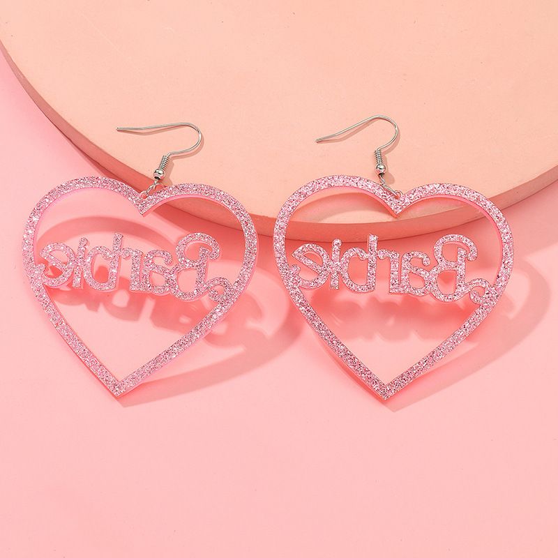 Barbie Pink Glitter Heart Earrings