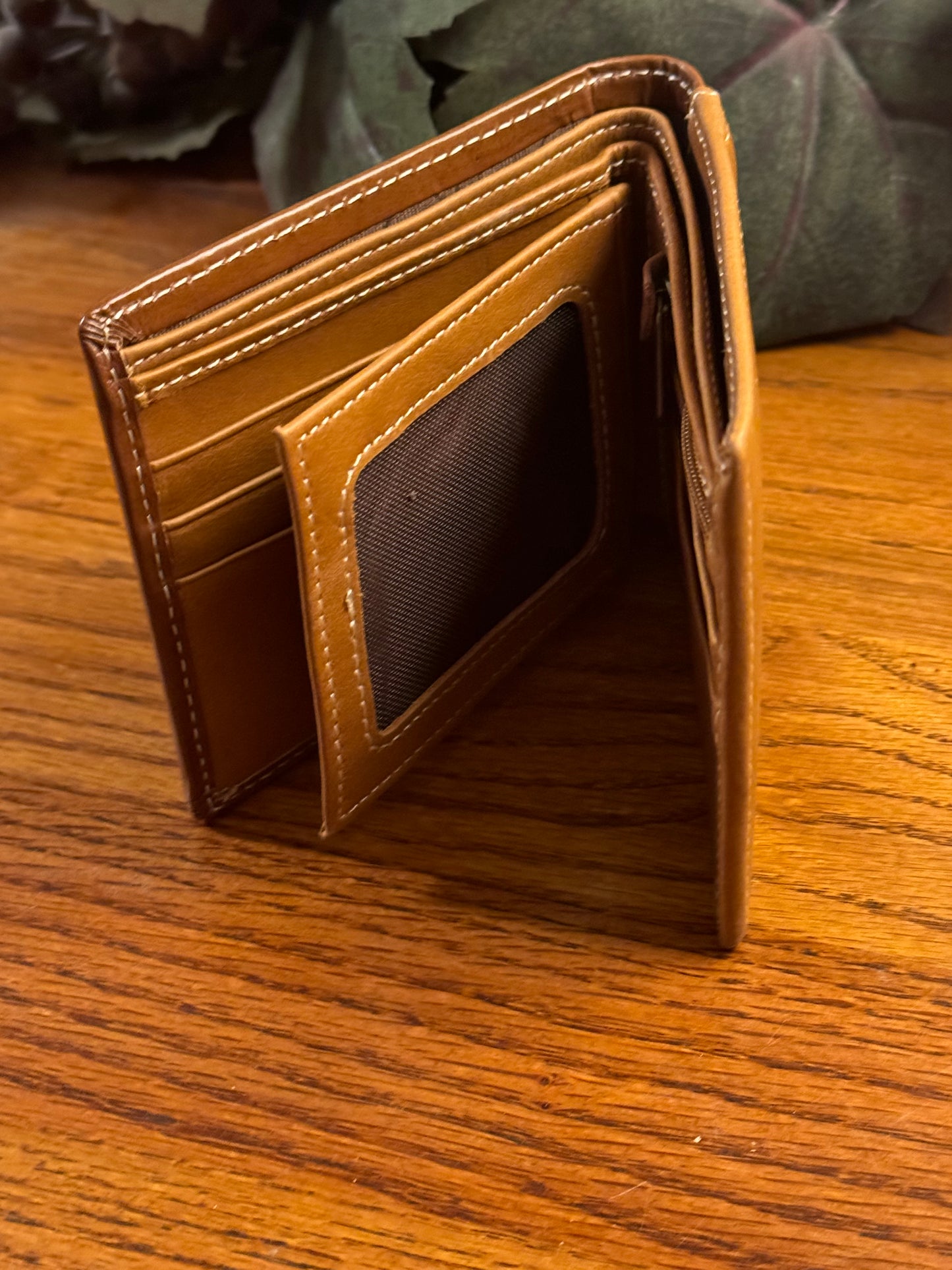 Cowboy Cross Themed Mens Hand-tooled Leather Bifold Wallet