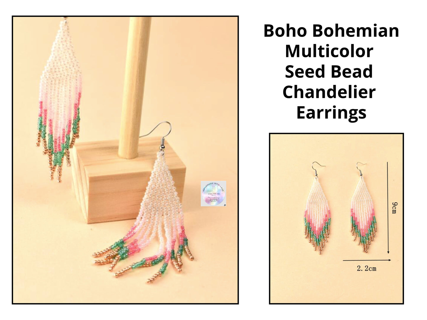 Multicolor Boho Bohemian Glass Seed Bead Chandelier Earrings