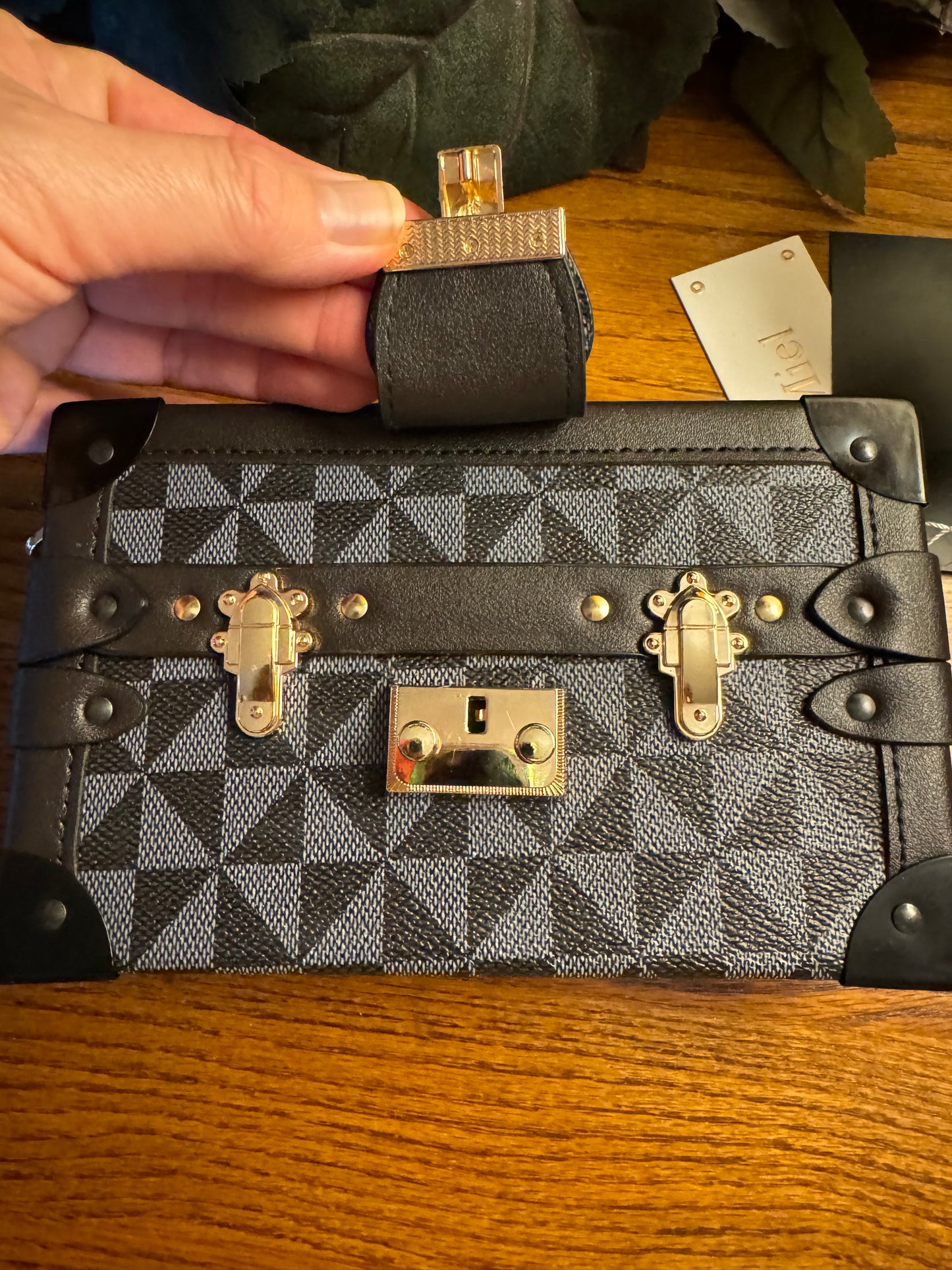 Fashion Black Monogram Boxy Crossbody Satchel Handbag
