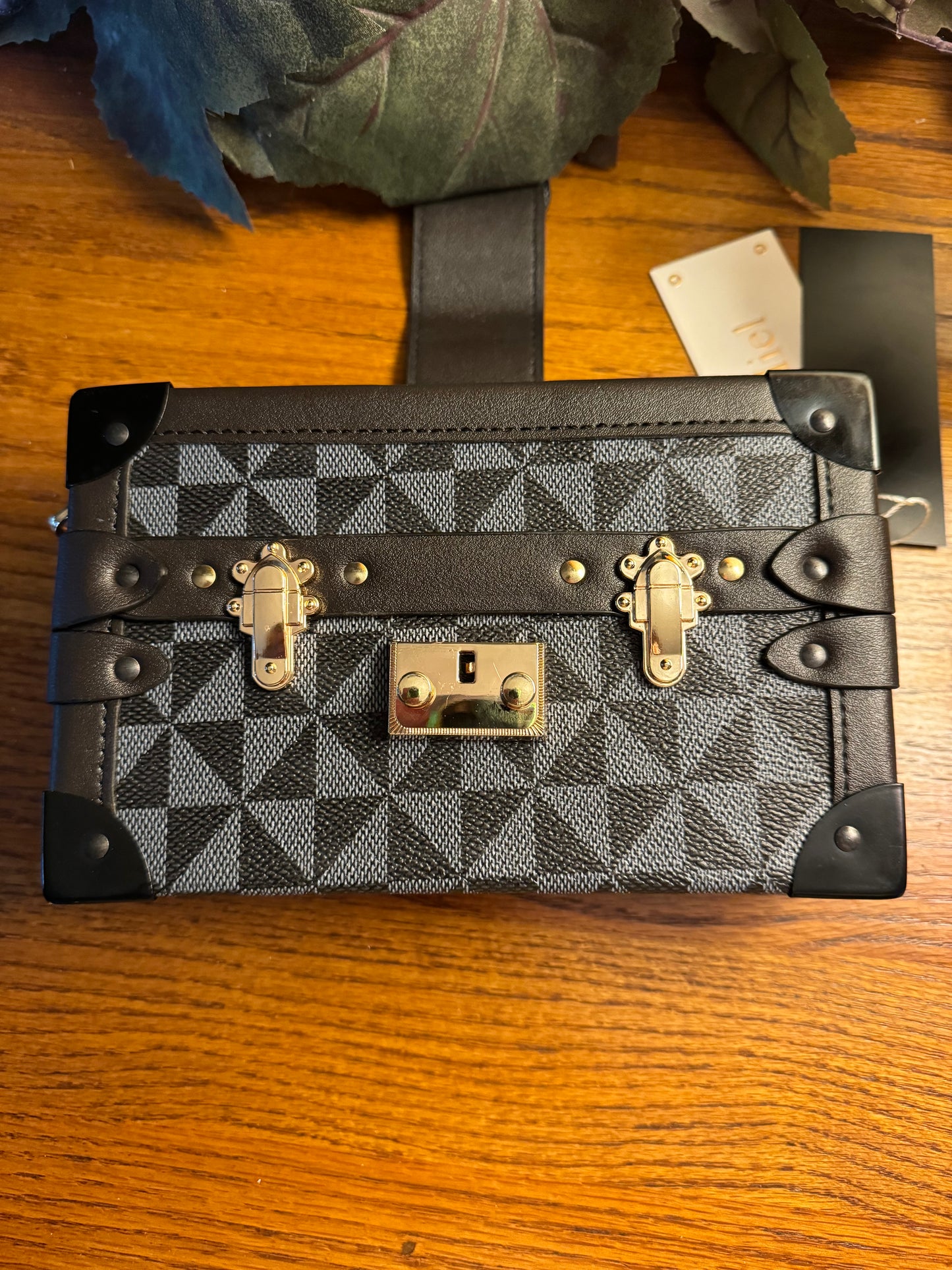 Fashion Black Monogram Boxy Crossbody Satchel Handbag