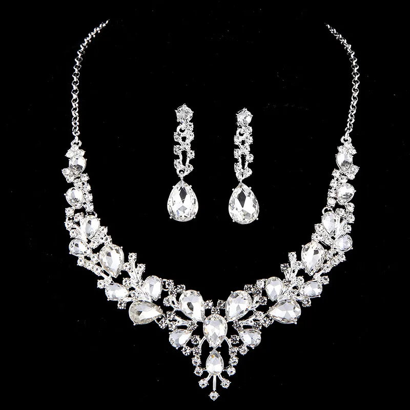 Cubic Zirconia Fashion Bridal Prom Zi Necklace Earrings Set