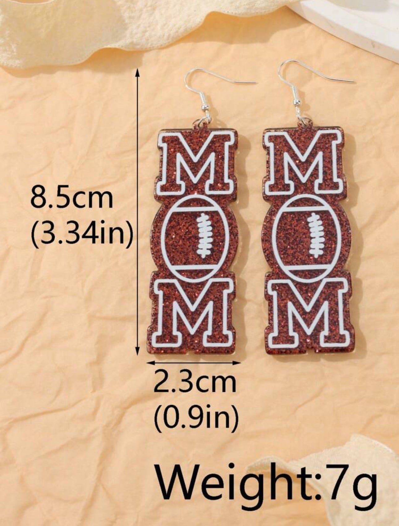 Mom Football Brown Glitter Earrings