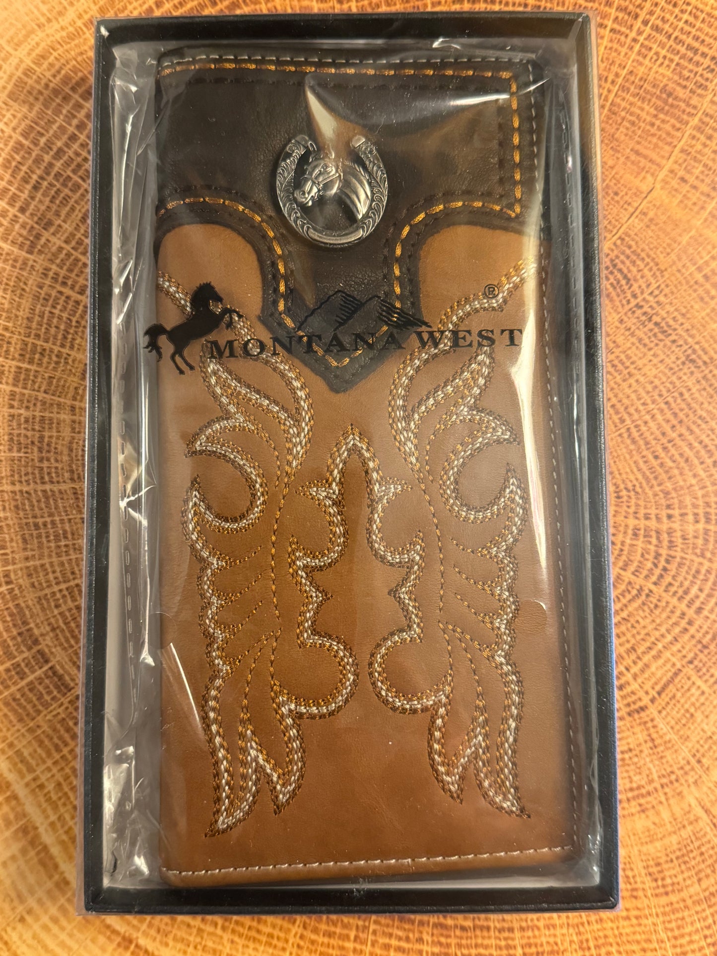 Ladies Mens  Hand-tooled Leather Bifold Checkbook Wallet ~ Brown