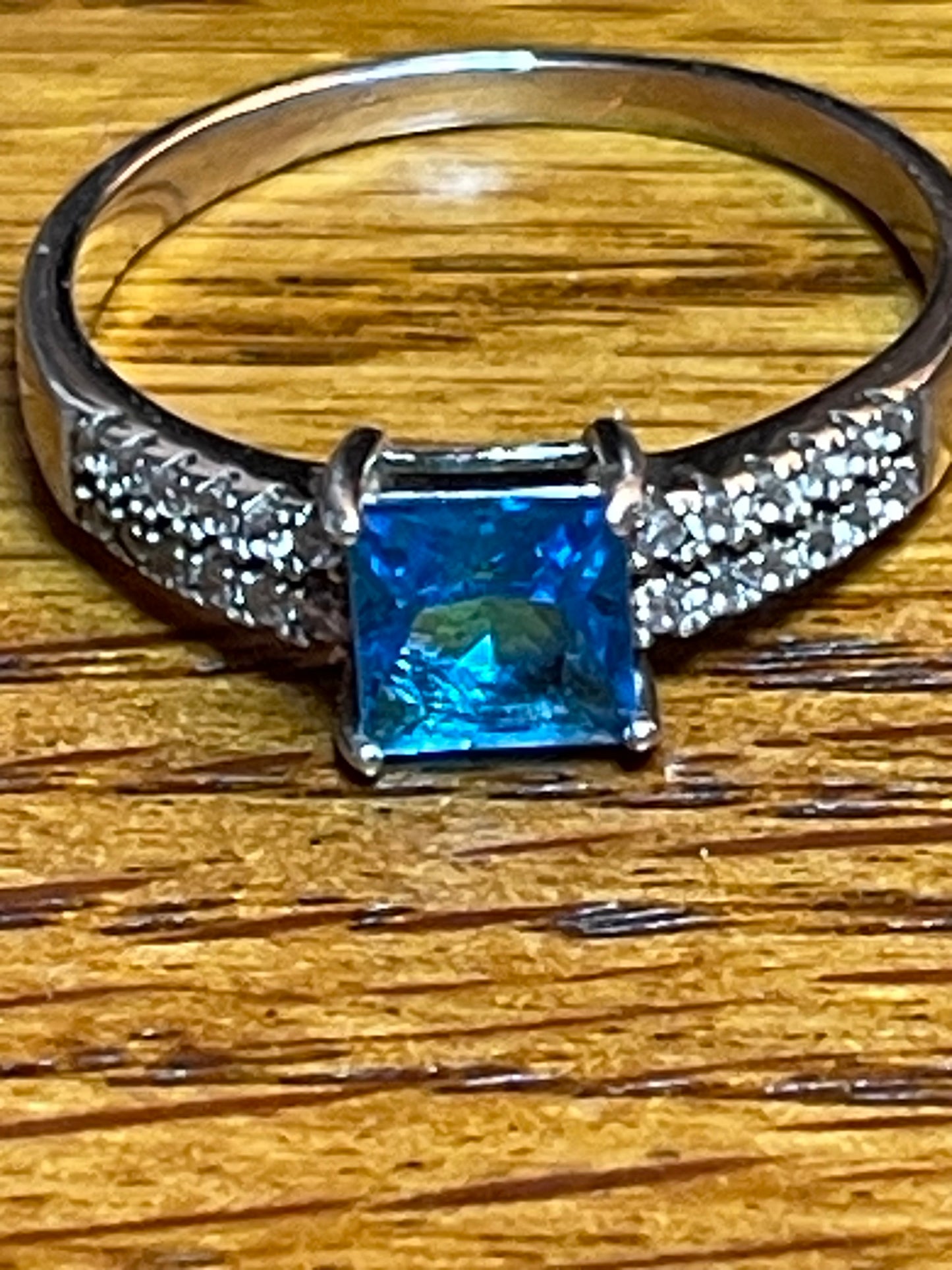 Genuine London Blue Topaz with Diamonds Size 10 on S925 Ring
