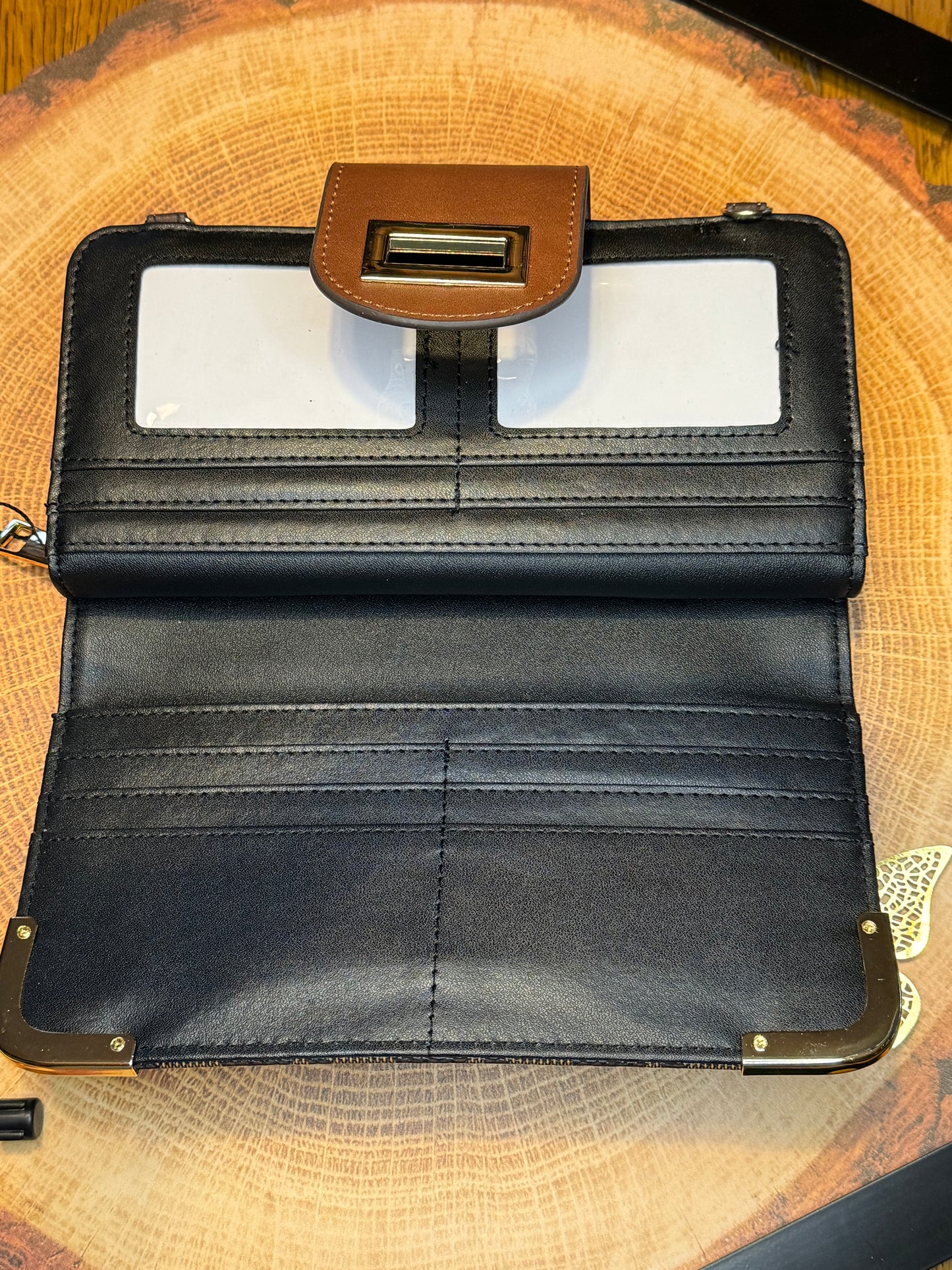 Brown Coffee Monogram Crossbody Wallet