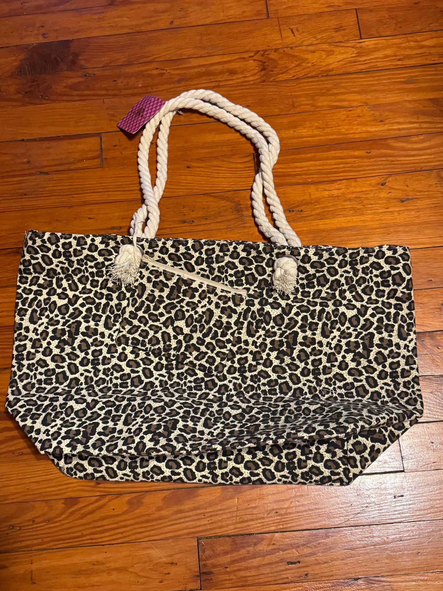 Leopard Print Pattern Large Beach Tote Bag with Wristlet