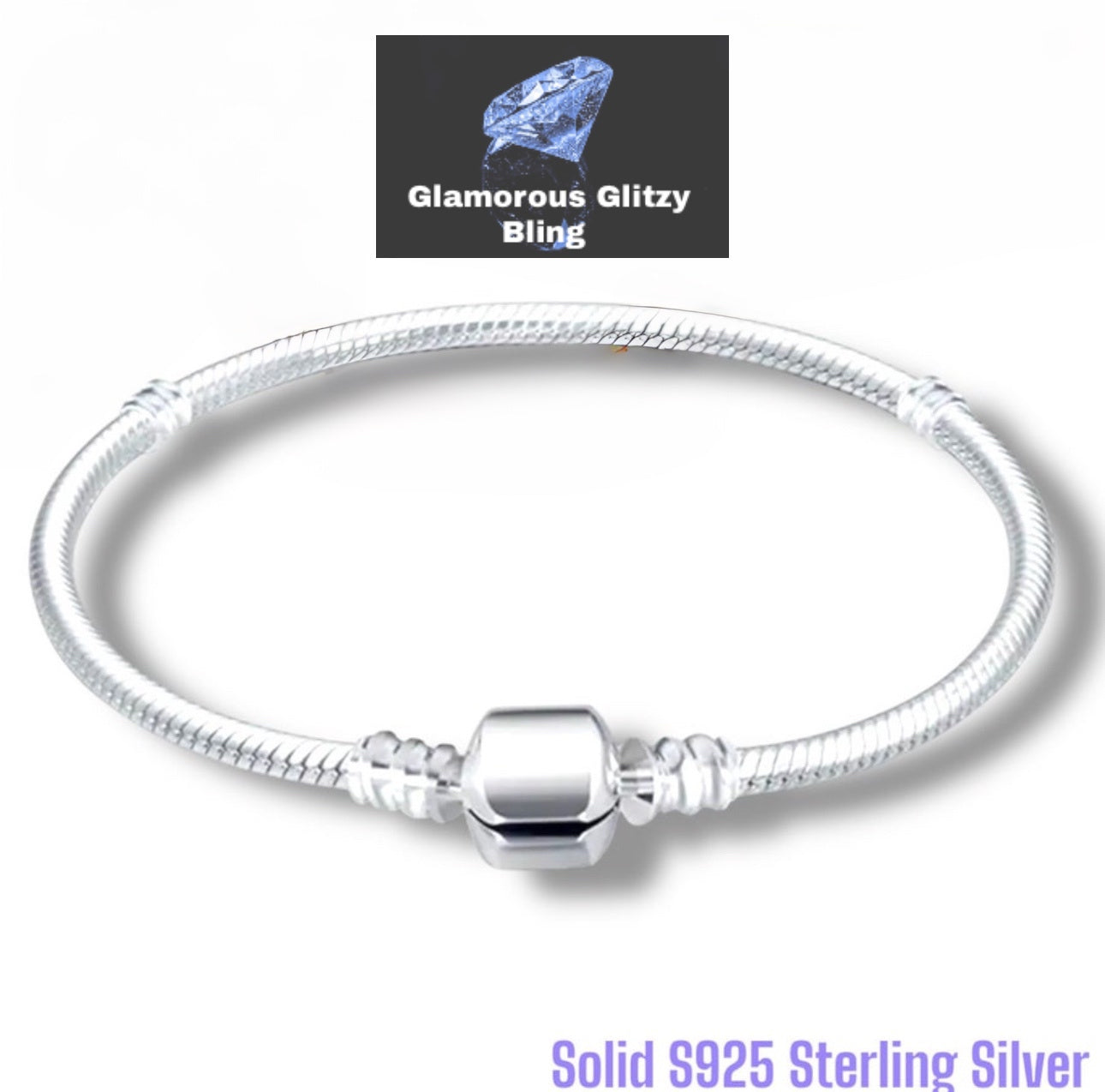 Classic Charm Bracelet Base - S925 Sterling Silver Snake