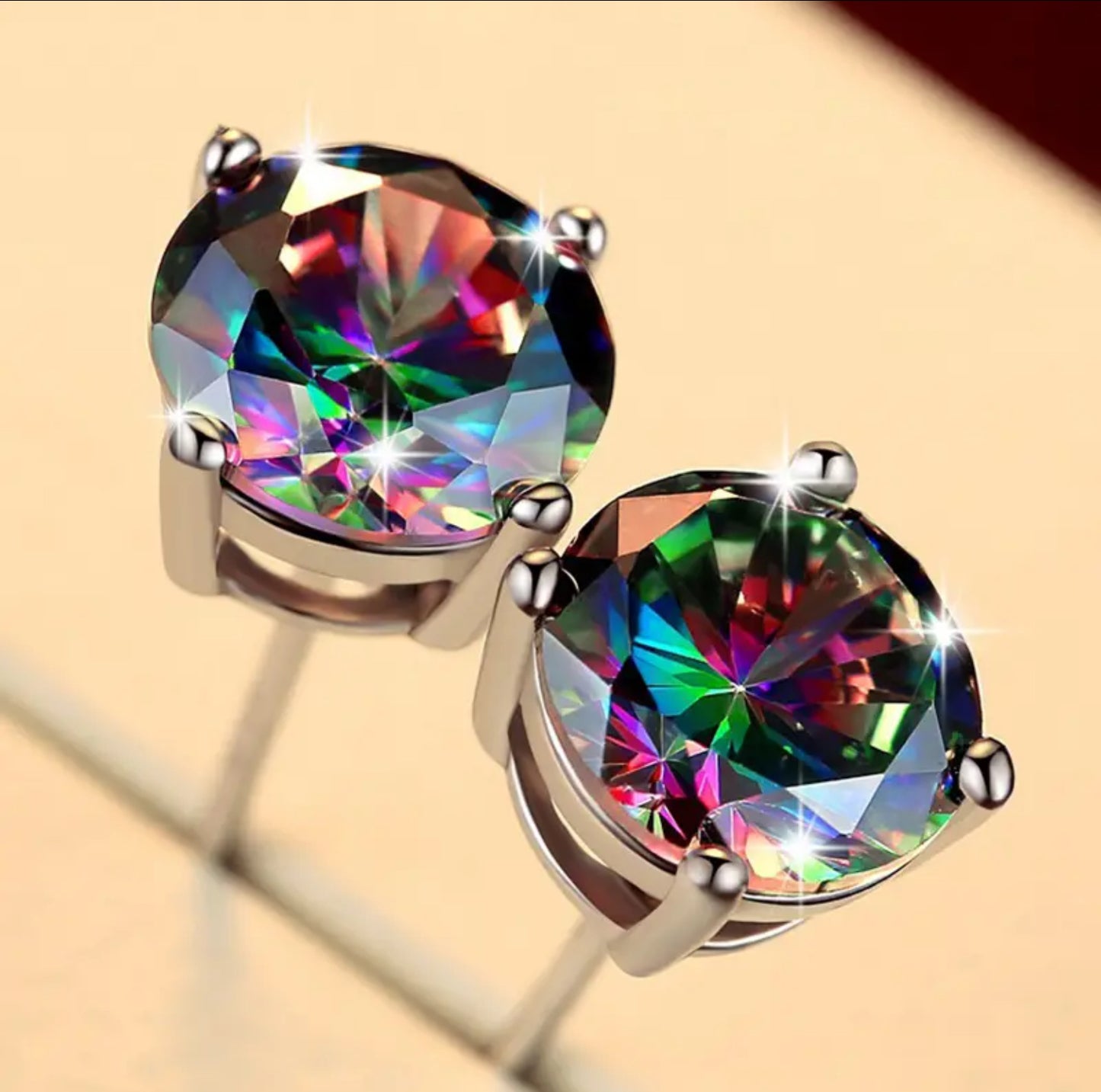 Mystic Topaz 7mm Stainless Steel Earrings.