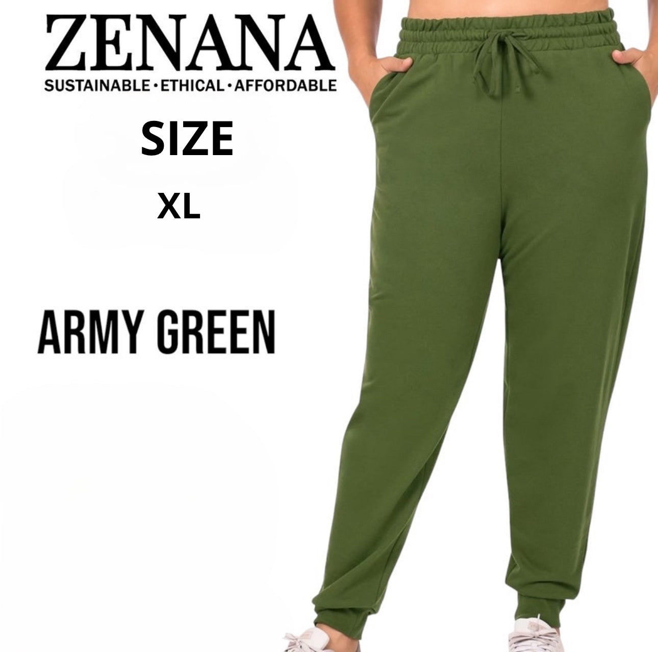 Zenana 39048 French Terry Cotton Drawstring High Waist Jogger Pockets XL
