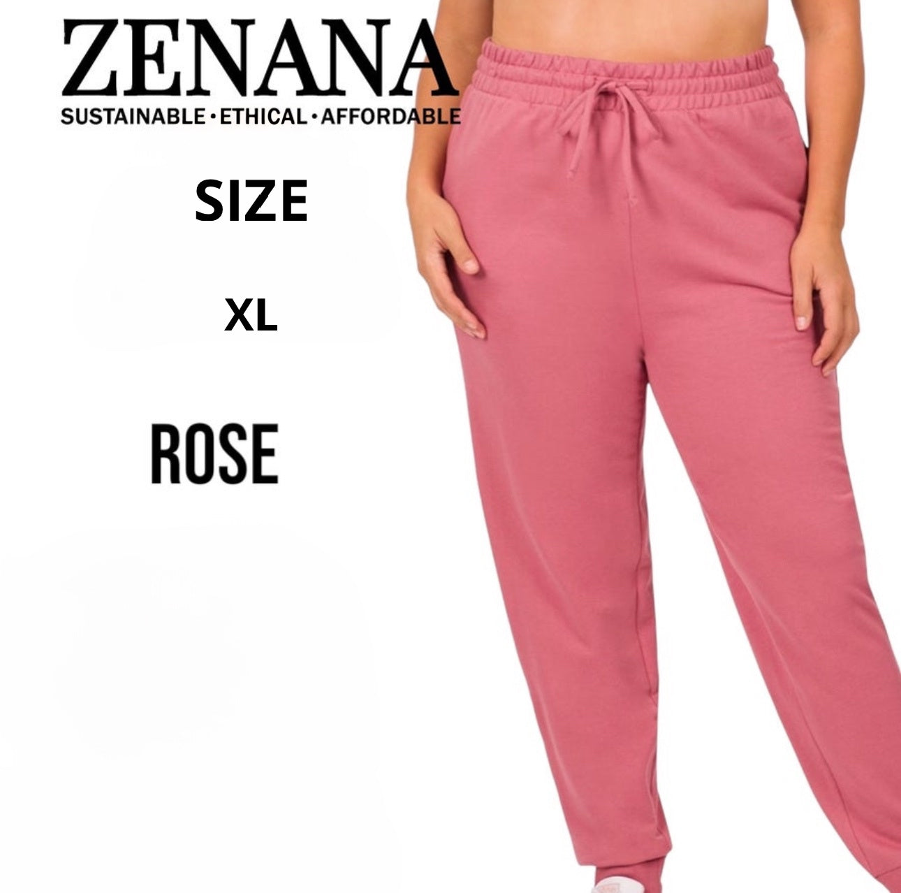 Zenana 39048 French Terry Cotton Drawstring High Waist Jogger Pockets XL