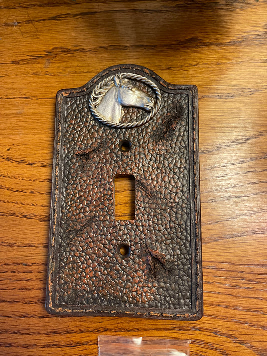 Western Horse Light Switch Plate Covers Stitched Faux Leather Look Silver Rope