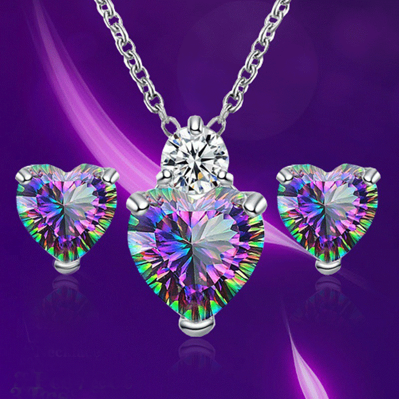 Colorful Mystic Topaz White Cubic Zirconia Necklace Earring Set