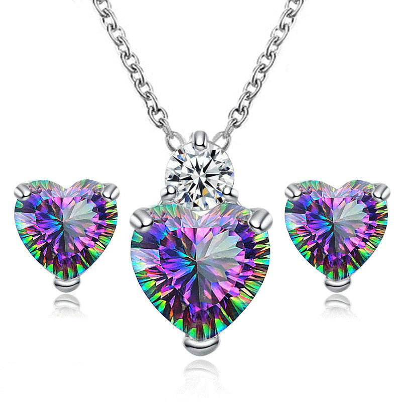 Colorful Mystic Topaz White Cubic Zirconia Necklace Earring Set
