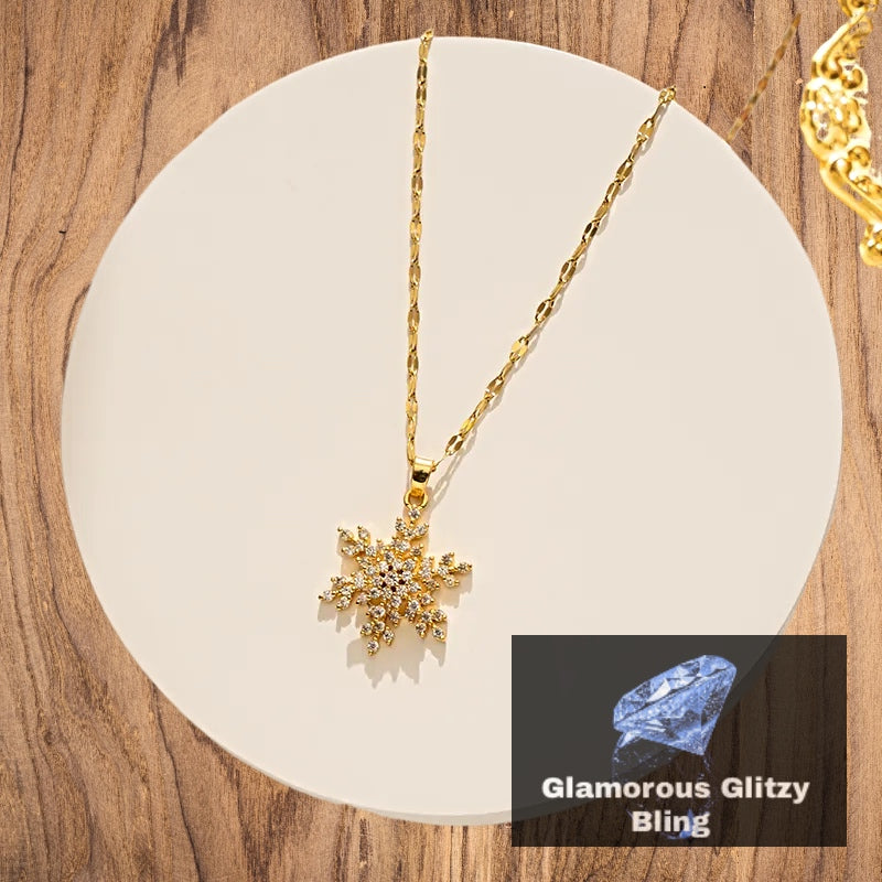 18K Cubic Zirconia Yellow Gold Titanium Stainless Steel Necklace ( Pre Order )