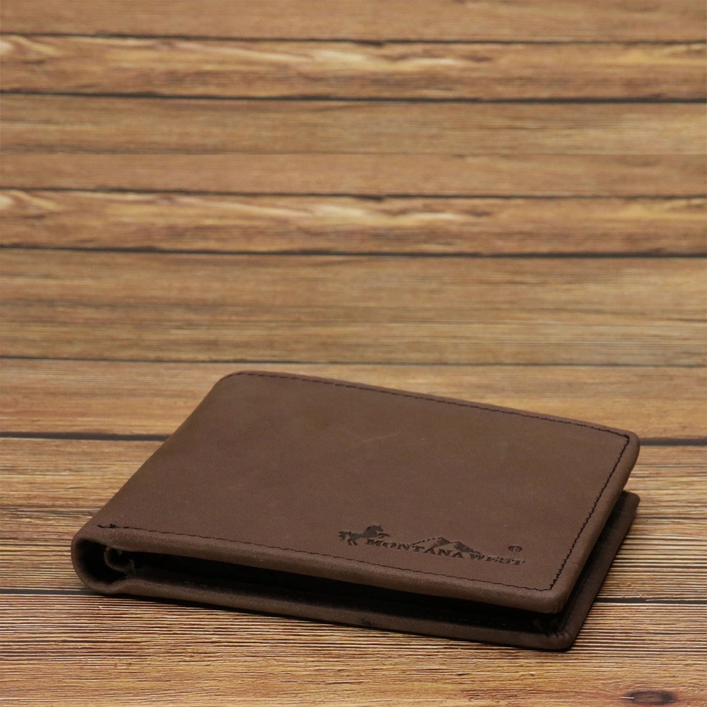 Montana West Genuine Leather Men's Bi Fold with ID Flap Wallet