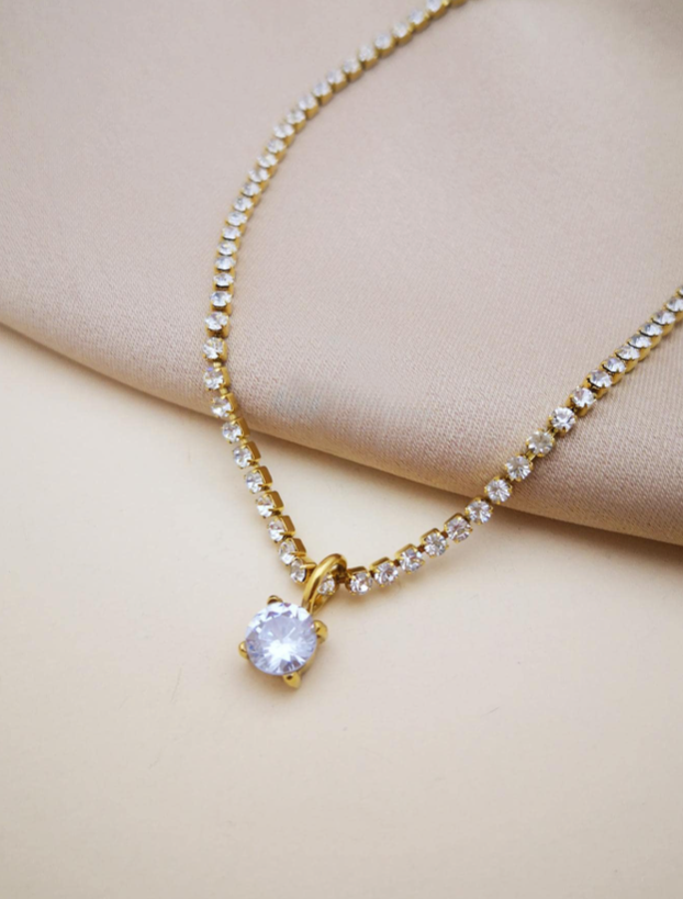 Cubic Zirconia Stainless Steel Pendant Necklace