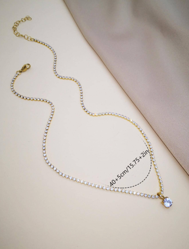 Cubic Zirconia Stainless Steel Pendant Necklace