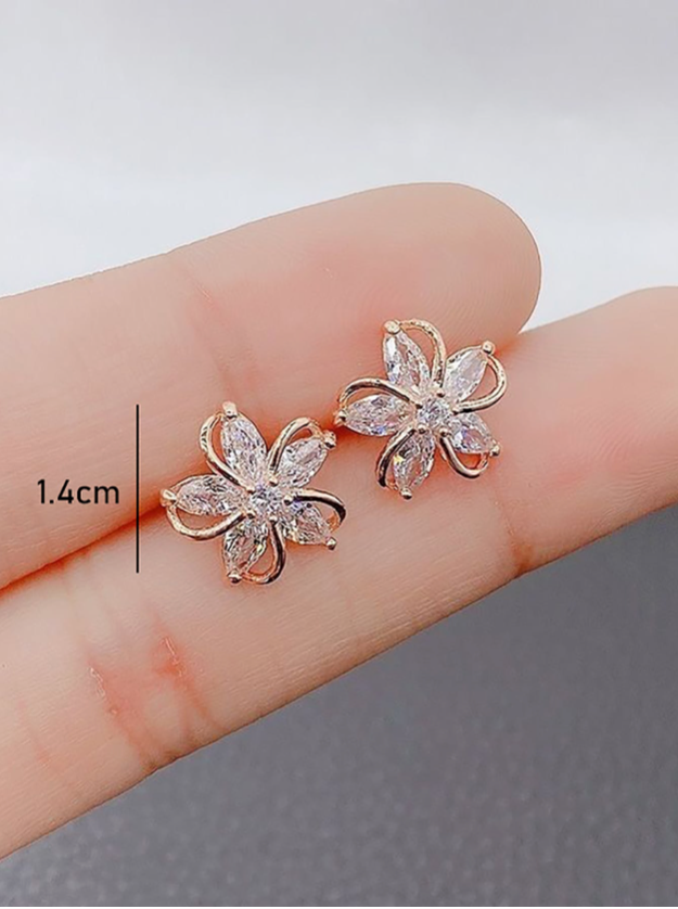 Cubic Zirconia Flower Post Back Stud Earrings