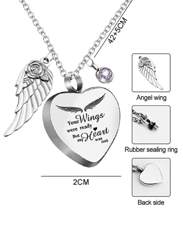 Ladies Cremation Heart Ash Urn Stainless Steel Necklace ~ ON SALE
