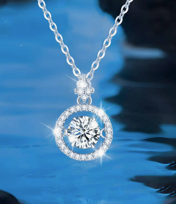 Dancing Moissanite Necklace on 925 Sterling Silver
