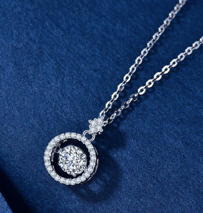Dancing Moissanite Necklace on 925 Sterling Silver